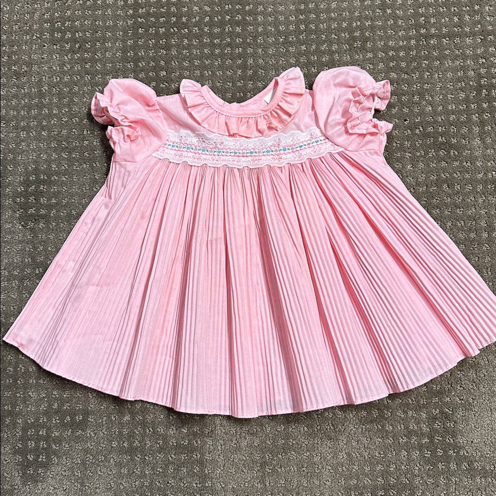 Pink Smocked Dress | Size 9 Months | Puff Sleeve Vintage Easter Spring